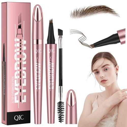 Magischer Augenbrauenstift Wasserfest 3D Wasserfester Augenbrauenstifts Microblading Augenbrauenstif mit 4 Gabelspitzen Eyebrow Pencil Augenbrauen Make-up Hält Den Ganzen Tag über Dunkelbraun