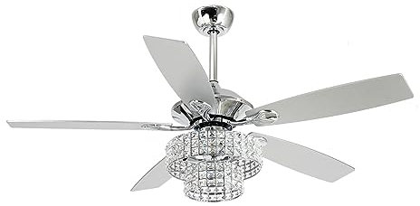 JMWYH Hanging Lamp, 52 Crystal Ceiling Fan with Lights Remote Control Reversible 5 Blades Chandelier Fan, 4 Bulbs Not Included, Chrome