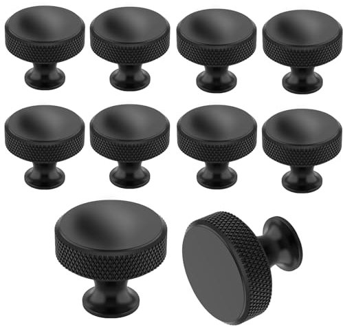 Qwrqwr Brass Cabinet Drawer Knobs Metal Round Knurled Wardrobe Cupboard Handles Used for Door Kitchen Dresser Bathroom Furniture (Black)