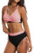 Einfarbiger Patchwork-String-Bikini für Damen Schiri Uhr (Black, XL)