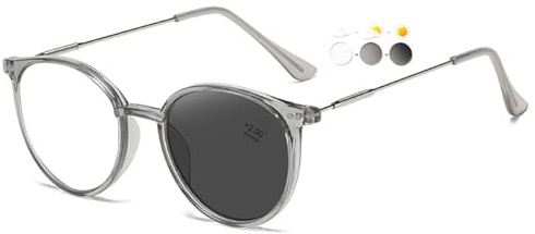 KOOSUFA Runde Selbsttönende Lesebrille Photochrome Damen Herren | Anti-Blaulicht Lesebrillen, Metallbügel, mit UV-Schutz, Sonnenlesebrille, Outdoor Lesehilfe, 0.0 1.0 1.5 2.0 2.5 3.0 3.5 4.0