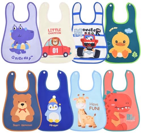 HOTUT Wasserdichte Sabberlätzchen Baby,8 Stück Lätzchen Baby mit Tasche,Weich und Saugfähig Kinderlätzchen mit Druckknopf, Baby Halstuch für Jungen und Mädchen
