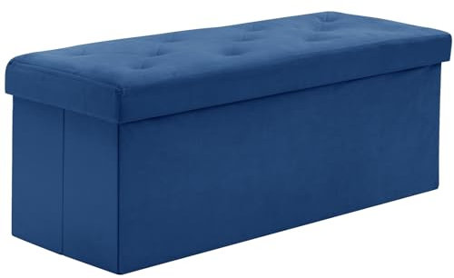 BRIAN & DANY Pouf Rangement Pliable 110x 40x 40cm, Coffre de Rangement Repose Pieds et Bout de Lit, Banc Coffre en Velours avec Couvercle, Tabouret pour Salon Chambre Entrée, Bleu