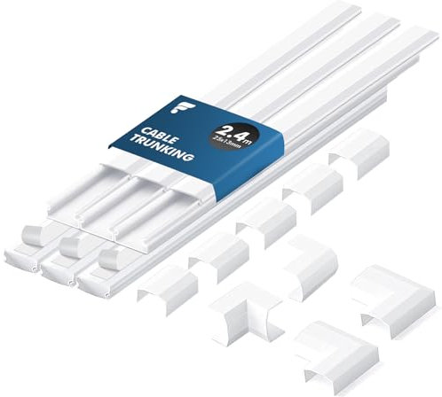 shinfly 2.4m Cable Trunking Kit Self Adhesive – Mini Trunking for Electric Cables, Cable Cover for Cord, Cable Management Wall Raceway – Wire Tidy Concealer Duct for TV – White 25 mm x 13 mm