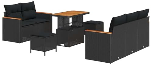 vidaXL Garten-Sofa-Set mit Kissen 8 pcs Schwarz Poly Rattan, Garten- und Terrassensofa-Set, rechteckige modulare Lounge, wetterfestes Möbel, für Al Fresco Essen