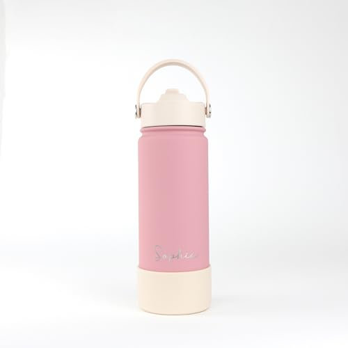 cribstar Personalised Insulated Straw Water Bottle | Stainless Steel | Laser Engraved | 12 Hours Hot & 24 Hours Cold | Vaccum Flask | Straw Lid | BPA Free (Dusty Rose - 18oz/500ml)