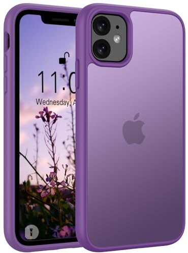 Andwing Matt für iPhone 12 Hülle, Militärstandard FallSchutz Handyhülle für iPhone 12 Pro, Mattierte Durchscheinende Rückseite Schutzhülle, Anti-Fingerabdruck Kratzfest Haltbar-Tiefes Lila