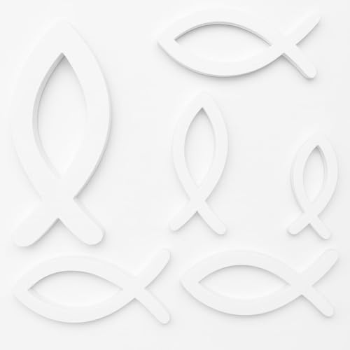 6PCS Set Deko Fisch Weiß Aus Holz, Taufe Deko, Deko Taufe, Elegante Tischdeko Für Taufe, Kommunion Und Konfirmation, Schlichte Dekoration Für Jungen Und Mädchen, Perfekt Für Festlichkeiten