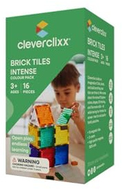 Cleverclixx Brick Tiles Pack Knallfarben 16 Teile, magnetische Steckbauteile, kompatibles Magnetspielzeug, robuster Bausatz, langlebiges Lernspielzeug, für Kinder ab 3 Jahren