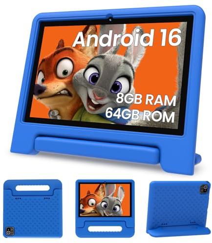 ApoloSignage Tablette Android 15 Kids 2025, écran HD de 10, processeur Octa-Core, 8 Go de RAM, 64 Go de ROM (extensible jusqu'à 1 To), avec espace pour enfants, contrôle parental, batterie longue