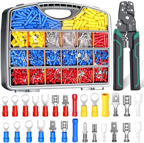 Twidec/1100pcs Wire Connectors Kit,Insulated Electrical Wire Terminals,Waterproof Crimp Connector kit Includes Spade Fork Ring Bullet Insulated Connectors Wire connectors and Wire Crimper Tool