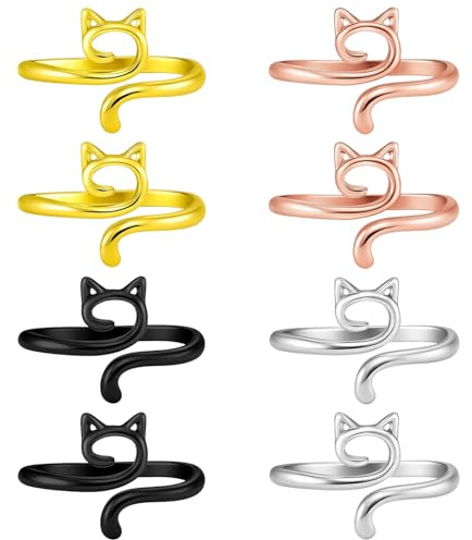 BrKern Häkelring, Häkelringe Finger, Strickring Fin, 8 Stück Häkelringe in Gold, Roségold, Schwarz und Silber, Ideal für Strickprojekte wie Pullover und Schals, Strickbegeisterte