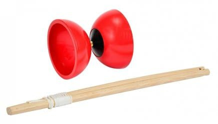 cavernedesjouets Diabolo Enfant avec Baguettes en Bois, axe métal - jonglage, Cirque - Coloris aléatoire - Plein air, extérieur - Set Jeu adresse et 1 Carte