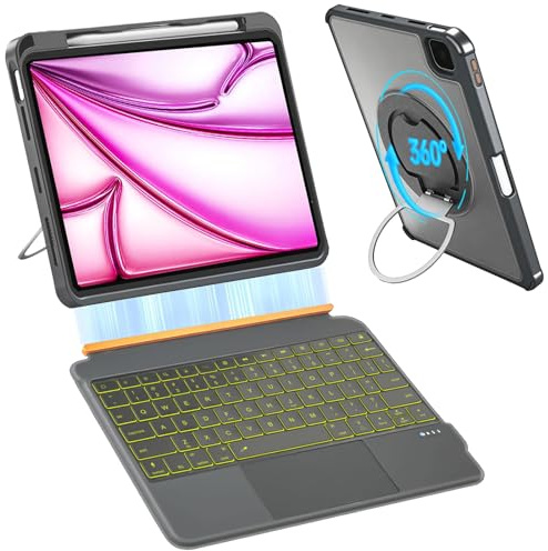 Custodia per iPad A16 di 11a/10a generazione e Air 11 M3/M2 e 5a/4a generazione e Pro 11 4/3/2/1 generazione, girevole a 360° staccabile, protezione completa dei bordi, grande touchpad, penna e
