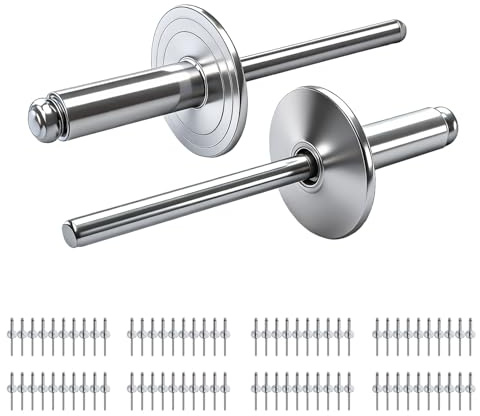 PDKKFF 80 Piezas 4.8x25mm Remaches Ciegos de Aluminio con Brida Grande, Plateado Remache Pop de Cabeza Ancha para Industrial, Metálica, Chapa, Automoción