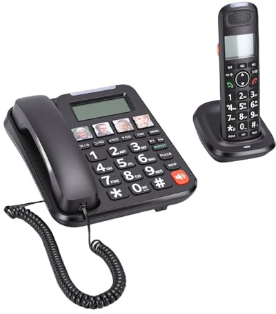 Plyisty Corded Cordless Phone, Full Duplex Handsfree Call Backlit Keyboard 3.0 Inch LCD Screen Caller ID Call Waiting Volume Control Mute Key (UK Plug)