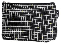 Kosmetiktasche groß - Kosmetik Organizer für Damen & Herren - Reise Kulturbeutel mit Muster - 100% Bio Baumwolle - Großes Hauptfach - GOTS, Grüner Punkt Zertifiziert (Schwarz/Grid Print)