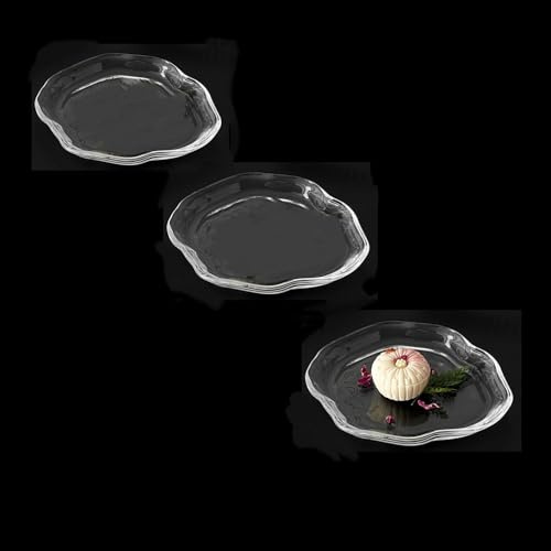 Urier Lot de 3 assiettes à dessert en verre transparent avec bords ondulés - Plateau à bonbons pour cookies, salade, collations, fruits, charcuterie - Accessoires à bord ondulé