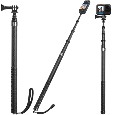 3 m/300 cm osynlig selfiepinne för Insta 360 X5 X4 X3 X2 DJI Osmo 360 | Kolfiber selfie stick lång selfiestav monostativ med adapter för GoPro Hero 13 12 11 10 9 svart, silver