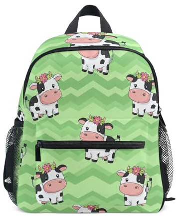 GAIREG Süßer Cartoon-Kühe grüner Rucksack für Kleinkinder, Mädchen, mit Namensschild, kleine Kinder-Rucksäcke, Reiserucksack,, Niedliche Cartoon-Kühe, Grün, 6-8 Years, Niedliche Rucksäcke