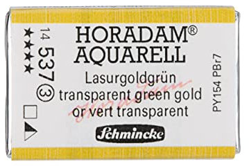 Schmincke – HORADAM® AQUARELL - feinste Künstler-Aquarellfarben, 537 Lasurgoldgrün, 14 537 043, 1/1 Näpfchen