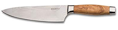 Le Creuset Kochmesser, 15 cm 18/8 Damaststahlklinge mit glattem Schliff, Olivenholzgriff, Rostfrei, Braun/Silber, 98000315000200