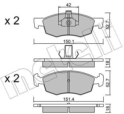 metelligroup 22-0274-2 Bremsbeläge, Made in Italy, Ersatzteile für Autos, ECE R90-zertifiziert, Kupferfrei