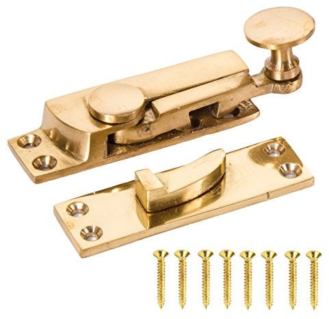 White Hinge Limited Solid Brass Sash Window Lever Arm Fastener - Slide Locking Wood Frame Latch