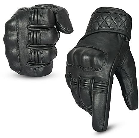 Hand Fellow - Guanti da moto in pelle di alta qualità, impermeabili, con fodera termica, adatti per l'inverno, antivento