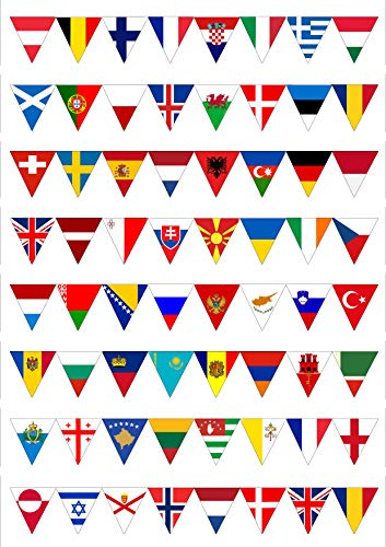 64 kleine Wimpelkette mit europäischer Eurovision-Flagge aus essbarem Zuckerguss, Kuchendekoration