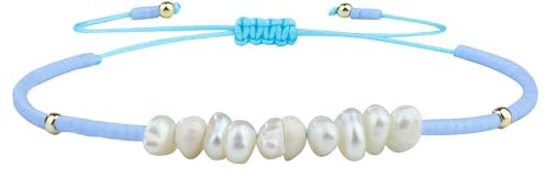 KELITCH Natürlichen Muschelperlen Armbänder Damen Freundschaftsarmbänder Mode Einstellbar Stil Schmuck (Hellblau O)