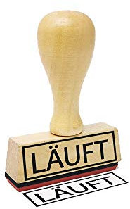 Stemplino® Textstempel - Läuft - 50mm x 15mm Holzstempel mit Text Bürostempel Firmenstempel Stempel Büro Text Stempel