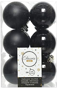 Weihnachtskugeln Kunststoff 6cm x 12 Stück Christbaumkugeln bruchsicher schwarz
