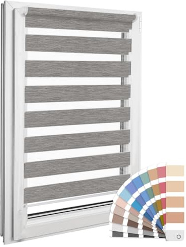 Home-Vision Premium DuoRollo Klemmfix ohne Bohren Holzlook Grau B125 x H220 | Doppelrollo mit Klemmträgern für Fenster & Türen Lichtschutz Tag & Nacht Rollos einfache Montage