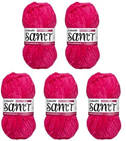 myboshi Samt Wolle zum Häkeln und Stricken, weiche Chenille Wolle im XXL-Knäuel, perfekt für Amigurumi und Kissen, 100% flauschige Polyester, 100g, Ll 100m Rosa (Seestern), 5 Knäuel