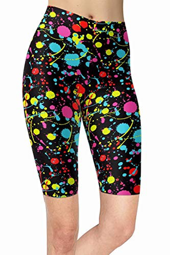 sissycos Damen 80ers Splash Printed Biker Shorts Bunt Kurze Leggings Soft Hose(S-L,Neon Splash)