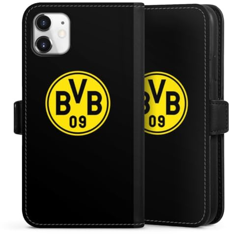 Klapphülle kompatibel mit Apple iPhone 11 Handyhülle aus Kunst Leder schwarz Flip Case Borussia Dortmund Logo BVB