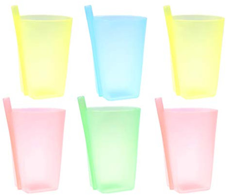 Exceart - Vasos de plástico con pajita integrada, 6 unidades, para niños pequeños