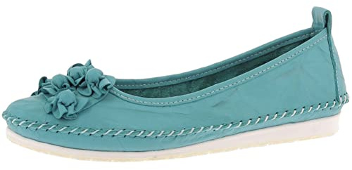 Andrea Conti Damen Ballerina Slipper softes Leder Keilabsatz bequem 0027987, Größe:38 EU, Farbe:Blau