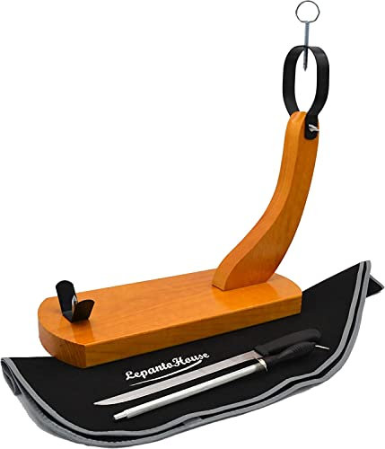 JAMONERO Gondola Modelo HUELVA Hammon EN Color Miel con Cuchillo JAMONERO CHAIRA Y Cubre Jamon DE Regalo, VALIDO para EL HOGAR como para Restaurante (Negro) LepantoHouse