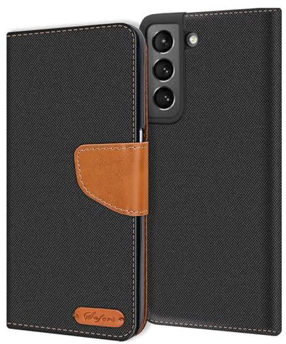 CoolGadget Handyhülle Stoff für Samsung Galaxy S21 Plus Textil Wallet Case, Stoff-Design mit Magnetverschluss & Kartenfächern, kompatibel mit Samsung Galaxy S21 Plus (6,7 Zoll), Schwarz