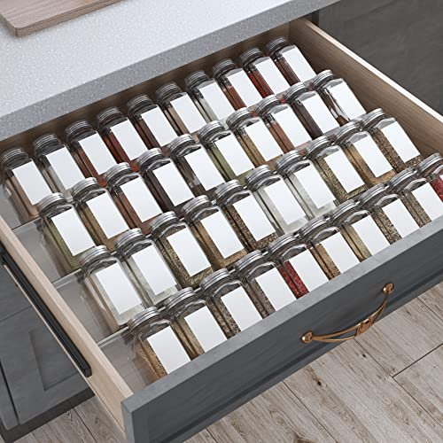 Antimbee Spice Tray, Clear Acrylic in Drawer Spice Rack, (4 Tier, 2 Set) Expandable Slanted Seasoning Jar Drawer Insert Organizer for Kitchen Drawers (AA-8A)