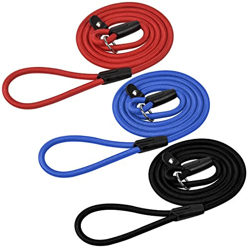 3 Pièces Laisse de Dressage en Nylon, Anti-Traction et Contrôle pour Chien - Souple Solide Corde Réglable pour Petits Chiens (Noir+Rouge+Bleu)
