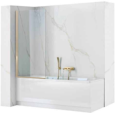 VBChome Duschwand 70 x 140cm Gold Still Duschabtrennung Spritzschutz Badewannenaufsatz (Model 1)