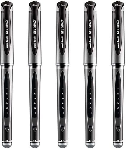 uni-ball UM-153S Gel Impact Broad Rollerball Pens - 1mm Nib, 0.6mm Line Width - Black Ink (5)