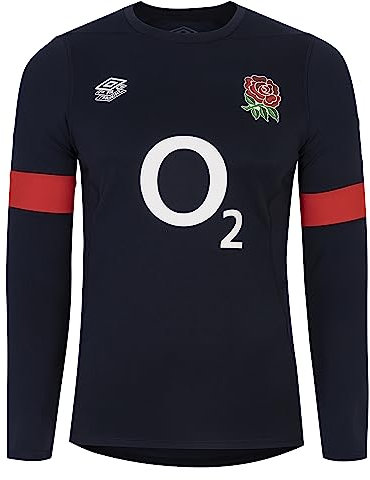 Umbro Herren England-Kontakt-Trainingstrikot Ls (O2) Jersey, Navy Blazer/Flame Scarlet, XXL