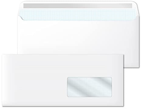 Briefumschläge aus weißem Papier, DL Umschläge (115 x 225 mm) mit Rechtsfenster, weiße Umschläge für Briefpapier, Briefpapier und Umschläge 90 g/m², selbstklebend, Ofituria (1000 Stück)