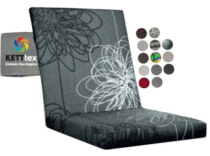 KETTtex Comfort Auflage Niederlehner Anthrazit Floral I Gartenstuhl Polster 100x50x4cm I KTH2 Sitzauflage weich & hautfreundlich I robuste Stuhlauflage I pflegeleichtes Sitzkissen I Dessin 8519