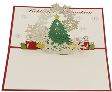 design3dkarten® Weihnachtsbaum mit Schneeflocken, Winterlandschaft Weihnachtskarte, 3D-karte, klappkarte, Pop Up Karte