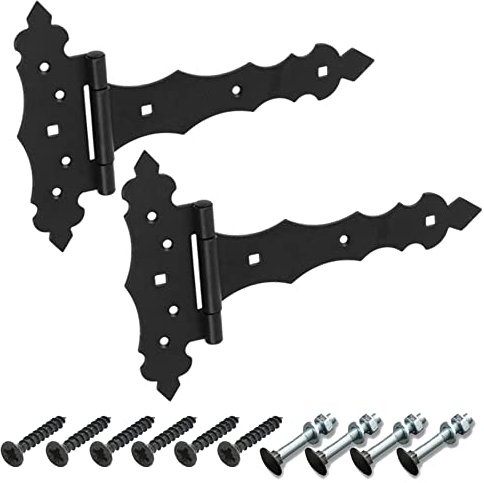 BRESKO Kreuzgehänge dekorativ Ladenband Scharnier T Bänder Torband Türbänder verzinkt 2er Set mit Schrauben (Schwarz, 200x50x170 mm)